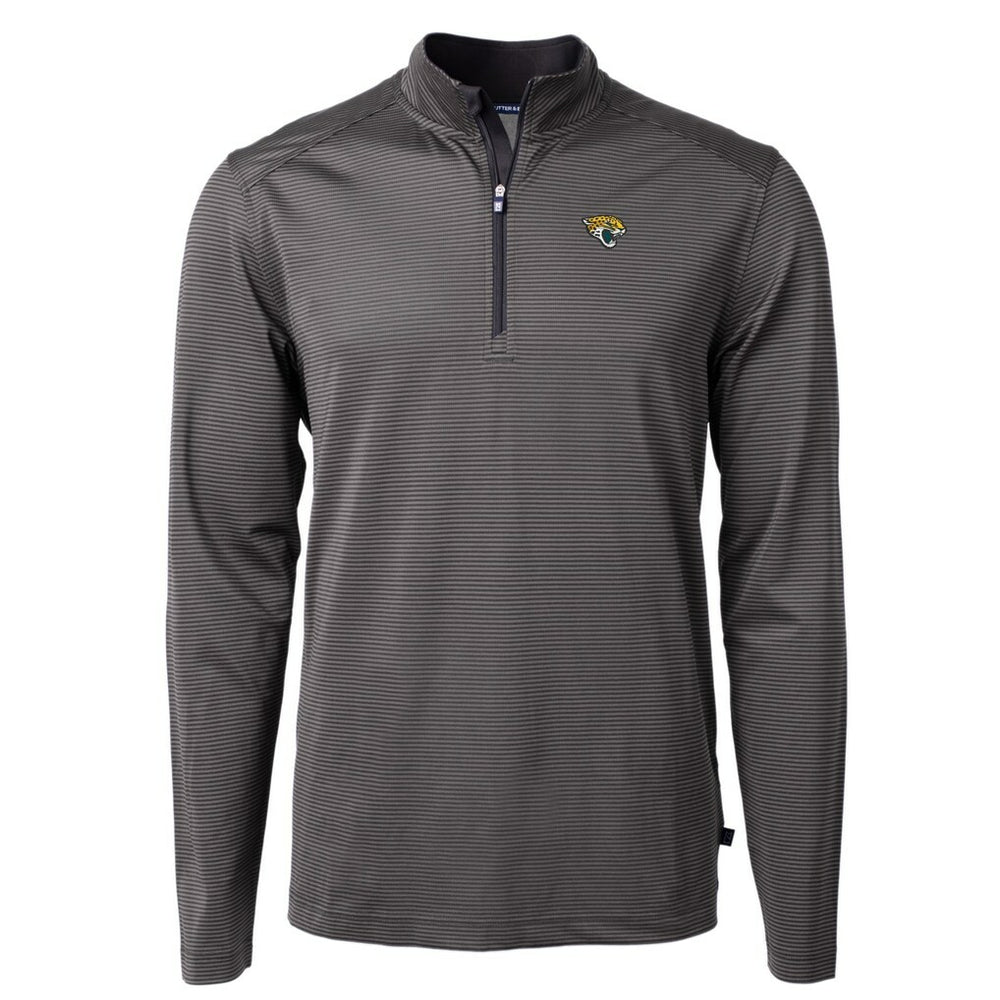 Jacksonville Jaguars Cutter & Buck Virtue Eco Pique Micro Stripe Recycled Quarter-Zip Pullover Top - Black/Gray - NFL