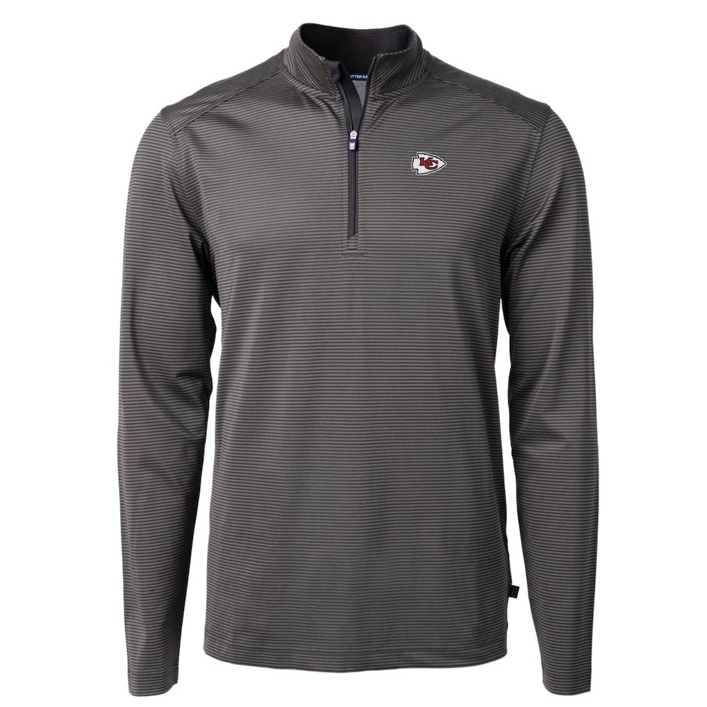 Kansas City Chiefs Cutter & Buck Virtue Eco Pique Micro Stripe Recycled Quarter-Zip Pullover Top - Black/Gray - NFL