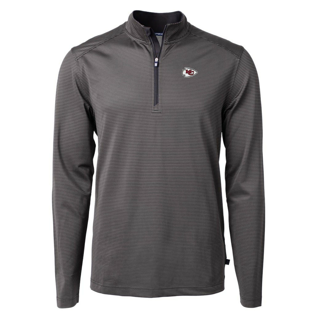 Kansas City Chiefs Cutter & Buck Virtue Eco Pique Micro Stripe Recycled Quarter-Zip Pullover Top - Black/Gray - NFL