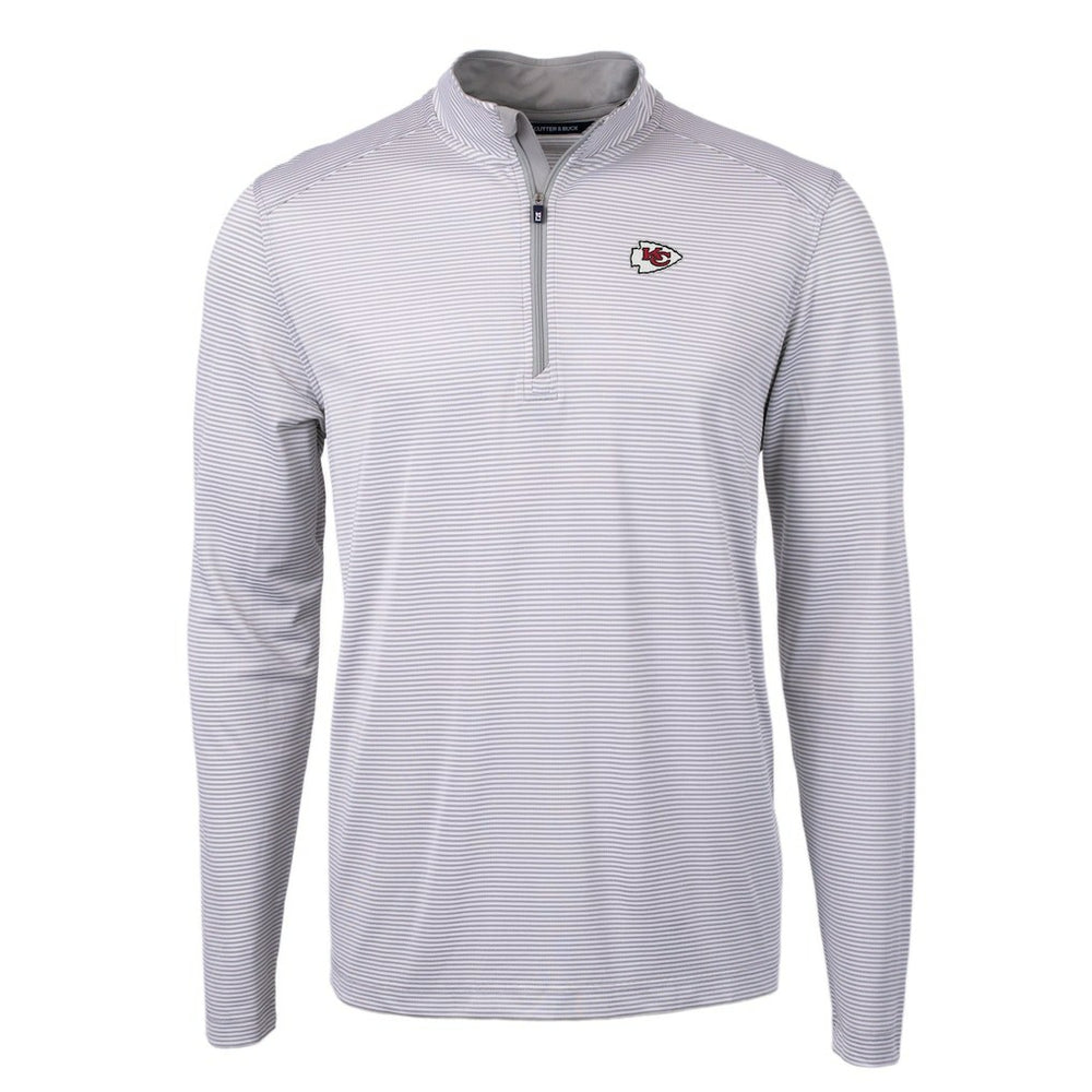 Kansas City Chiefs Cutter & Buck Virtue Eco Pique Micro Stripe Recycled Quarter-Zip Pullover Top - Gray/White - NFL