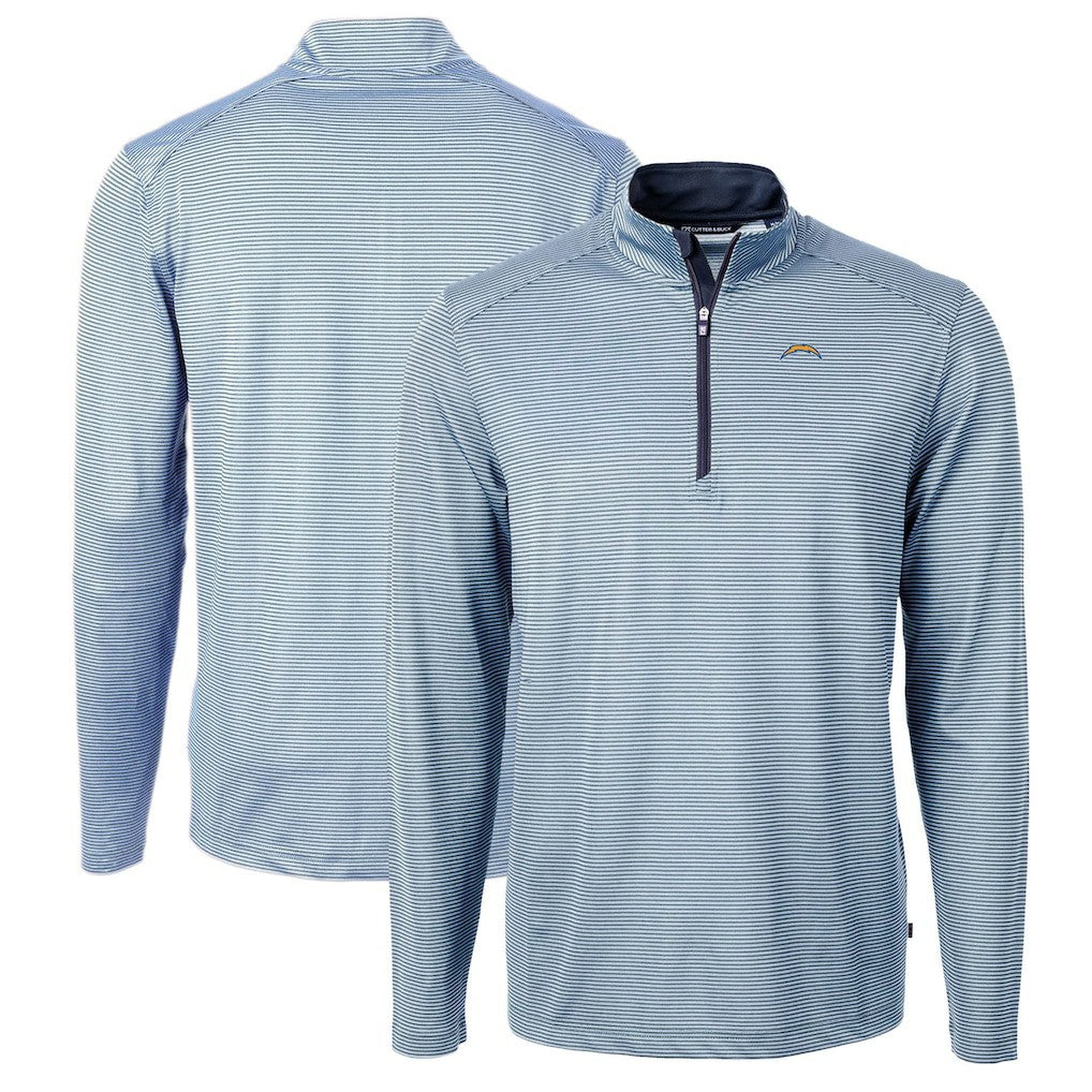 Los Angeles Chargers Cutter & Buck Virtue Eco Pique Micro Stripe Recycled Quarter-Zip Pullover Top - Powder Blue/Navy - NFL