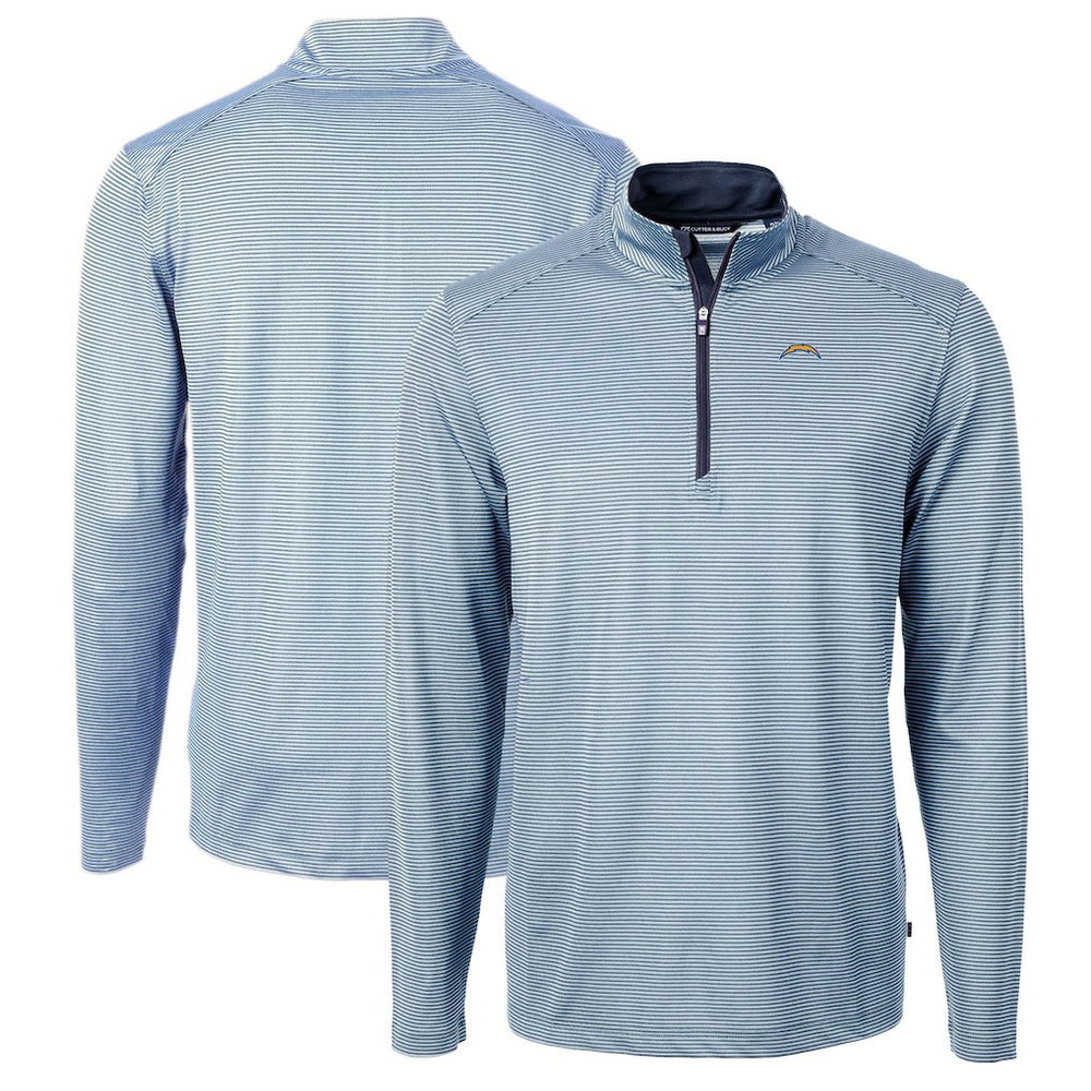 Los Angeles Chargers Cutter & Buck Virtue Eco Pique Micro Stripe Recycled Quarter-Zip Pullover Top - Powder Blue/Navy - NFL