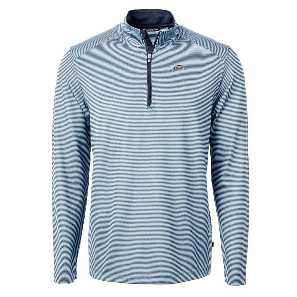 Los Angeles Chargers Cutter & Buck Virtue Eco Pique Micro Stripe Recycled Quarter-Zip Pullover Top - Powder Blue/Navy - NFL