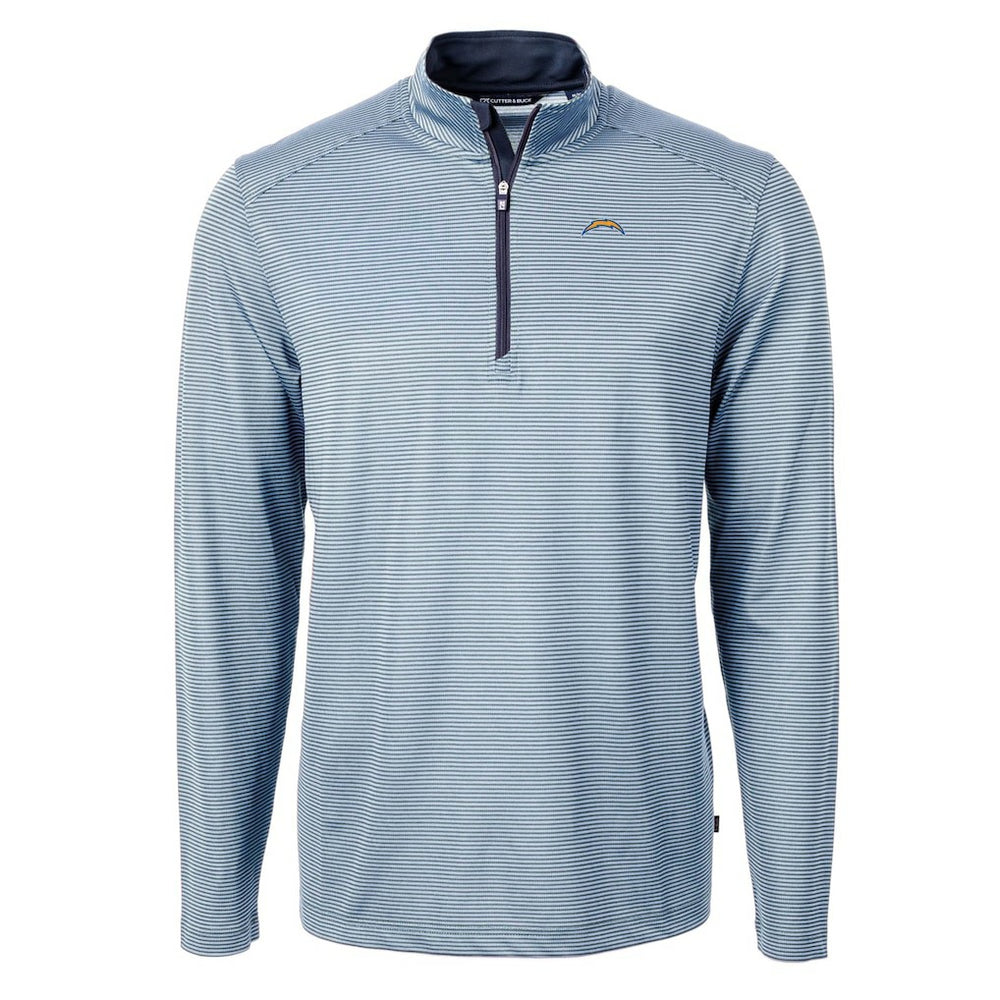 Los Angeles Chargers Cutter & Buck Virtue Eco Pique Micro Stripe Recycled Quarter-Zip Pullover Top - Powder Blue/Navy - NFL