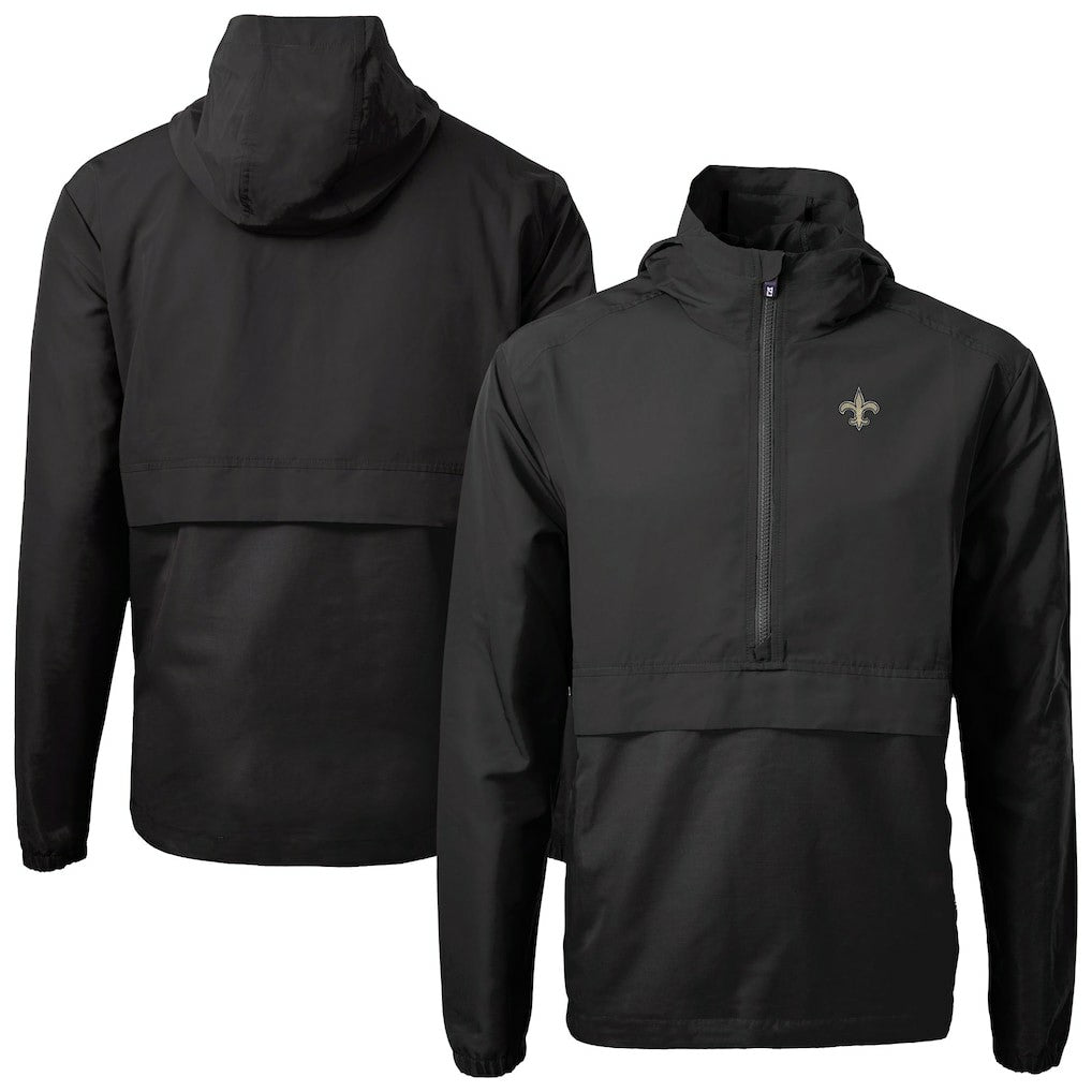 New Orleans Saints Cutter & Buck Charter Eco Recycled Anorak Half-Zip Jacket - Black - NFL