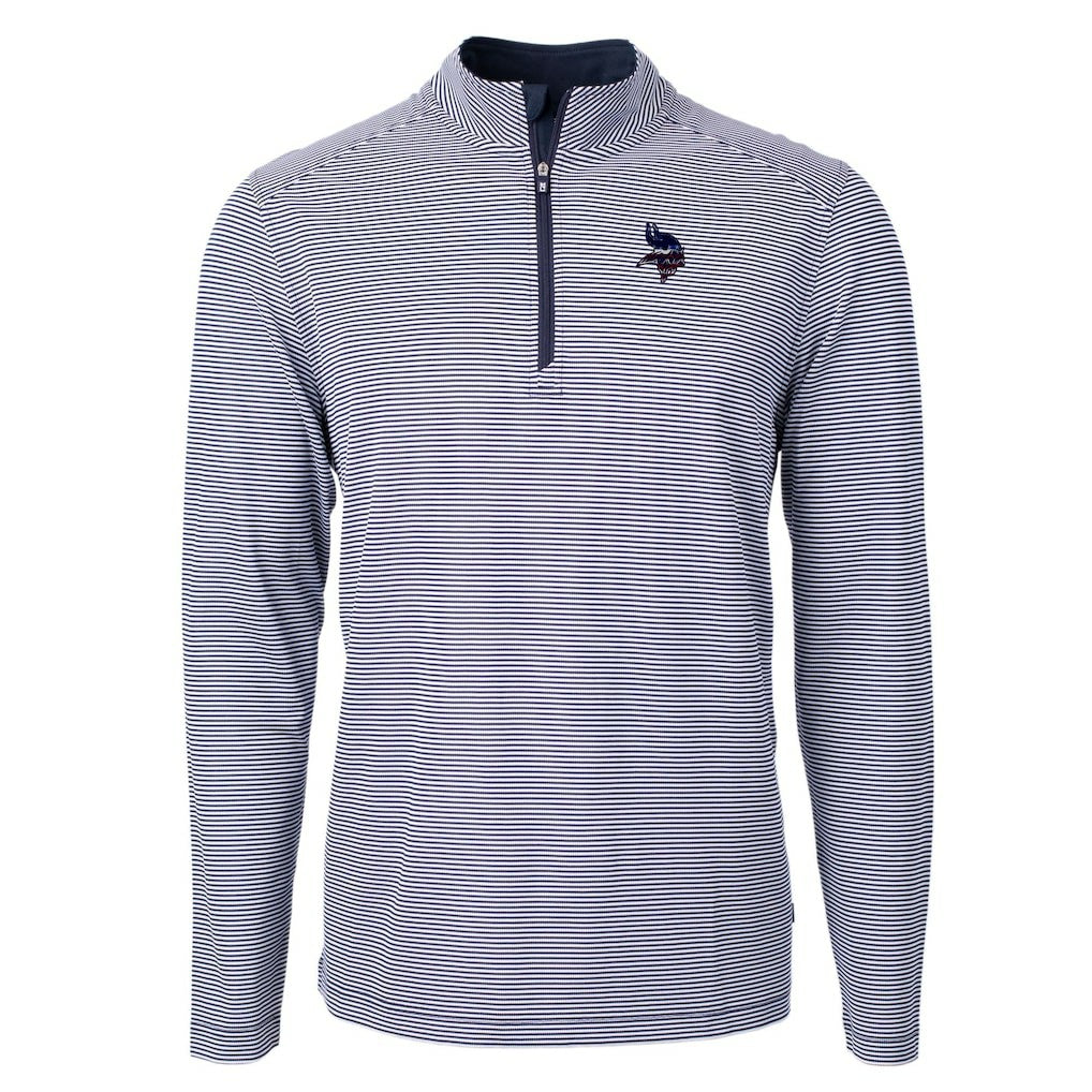 Minnesota Vikings Cutter & Buck Virtue Eco Pique Micro Stripe Recycled Quarter-Zip Pullover Top - Navy/White - NFL