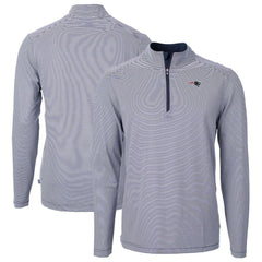 New England Patriots Cutter & Buck Virtue Eco Pique Micro Stripe Recycled Quarter-Zip Pullover Top - Navy/White - NFL