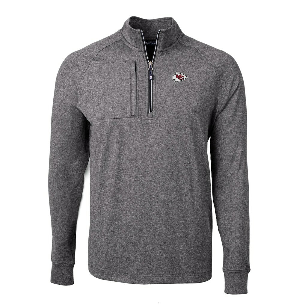 Kansas City Chiefs Cutter & Buck Adapt Eco Knit Quarter-Zip Pullover Top - Heather Black - NFL