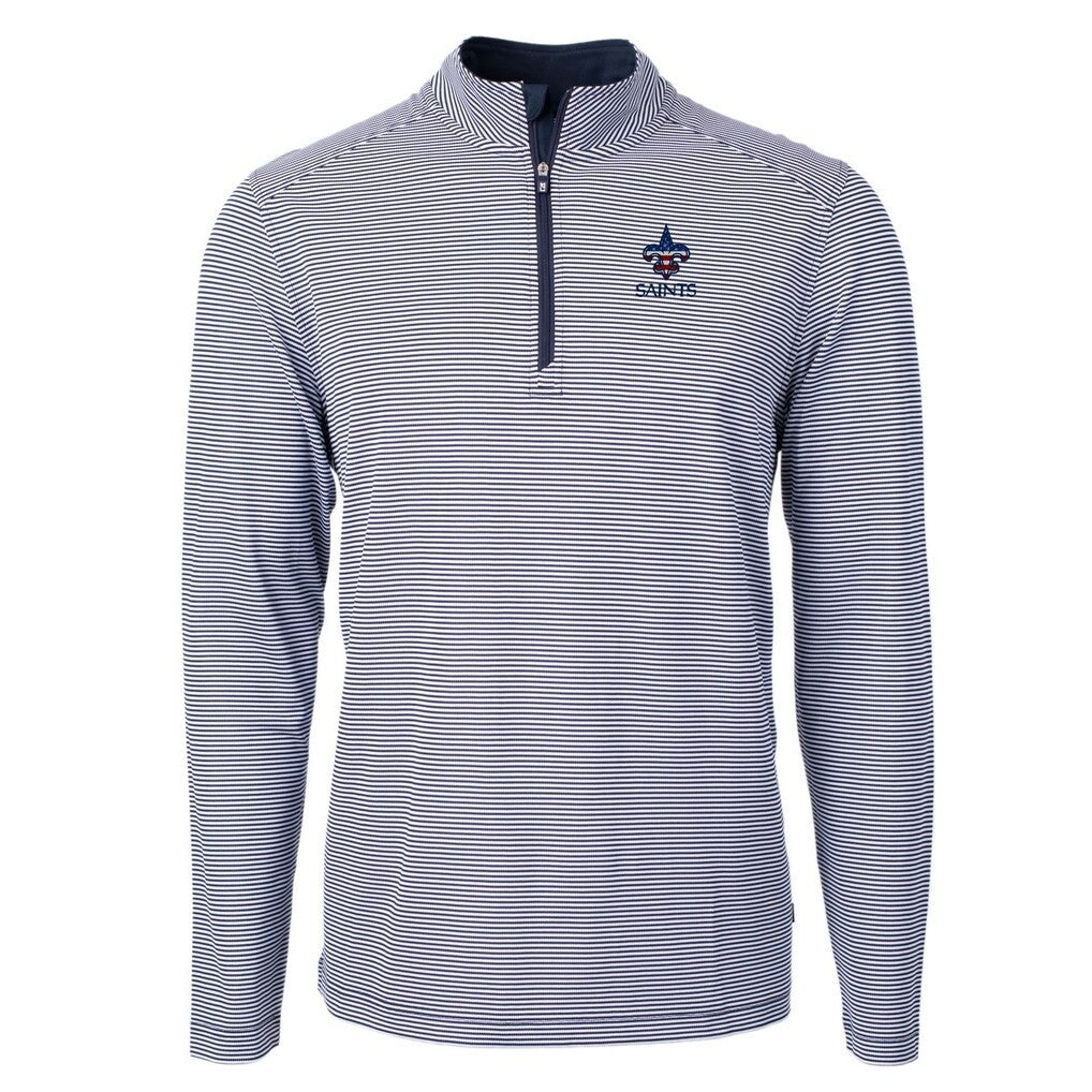 New Orleans Saints Cutter & Buck Virtue Eco Pique Micro Stripe Recycled Quarter-Zip Pullover Top - Navy/White - NFL