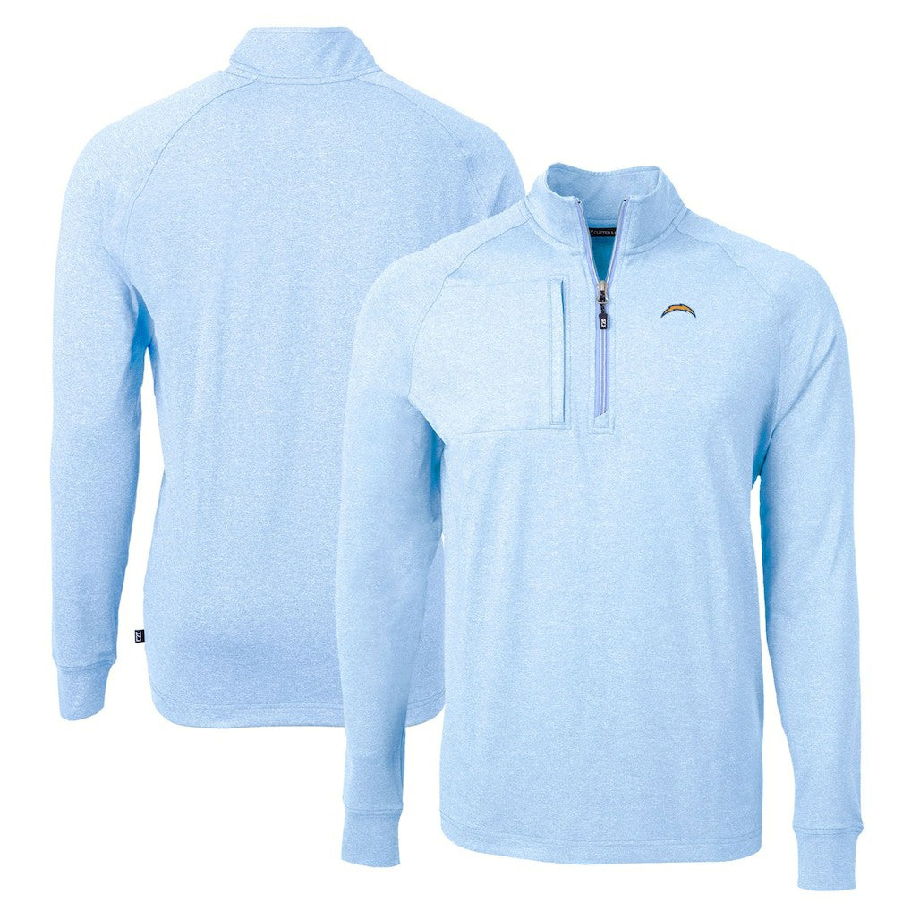 Los Angeles Chargers Cutter & Buck Adapt Eco Knit Quarter-Zip Pullover Top - Heather Powder Blue - NFL