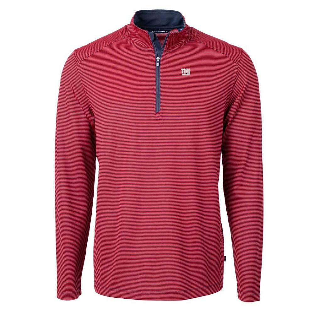 New York Giants Cutter & Buck Virtue Eco Pique Micro Stripe Recycled Quarter-Zip Pullover Top - Red/Navy - NFL