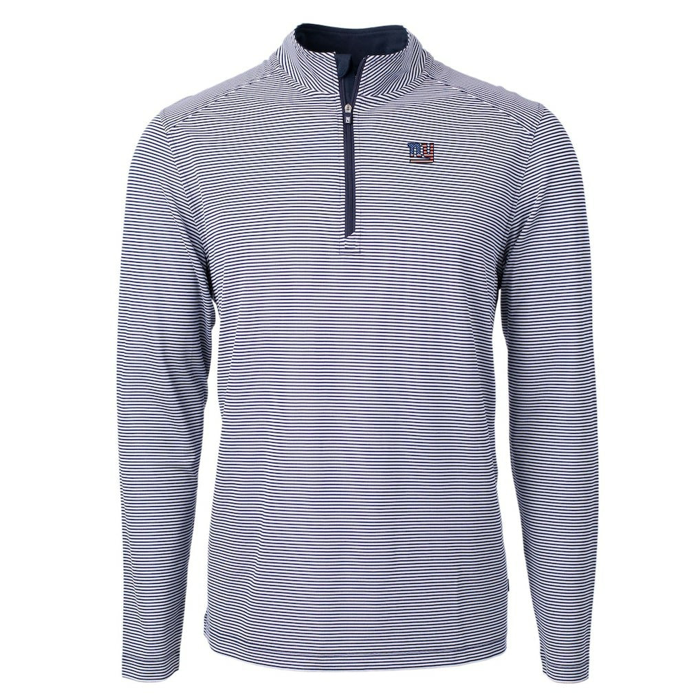 New York Giants Cutter & Buck Virtue Eco Pique Micro Stripe Recycled Quarter-Zip Pullover Top - Navy/White - NFL