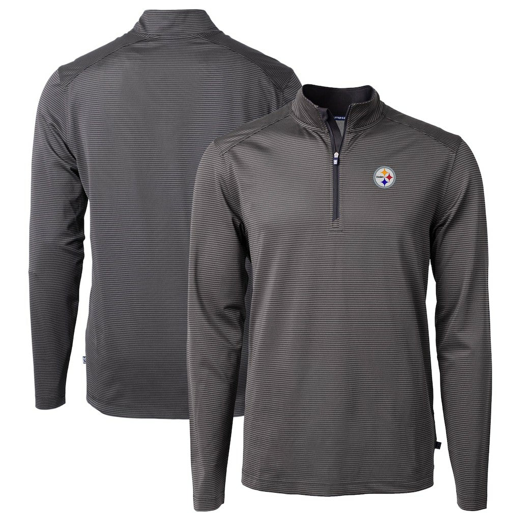 Pittsburgh Steelers Cutter & Buck Virtue Eco Pique Micro Stripe Recycled Quarter-Zip Pullover Top - Black/Gray - NFL