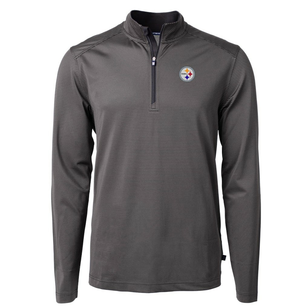 Pittsburgh Steelers Cutter & Buck Virtue Eco Pique Micro Stripe Recycled Quarter-Zip Pullover Top - Black/Gray - NFL