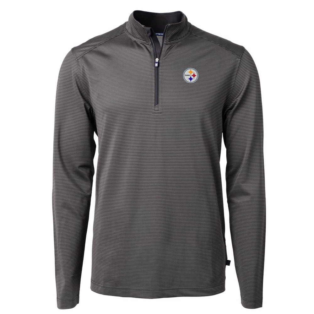 Pittsburgh Steelers Cutter & Buck Virtue Eco Pique Micro Stripe Recycled Quarter-Zip Pullover Top - Black/Gray - NFL