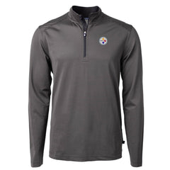 Pittsburgh Steelers Cutter & Buck Virtue Eco Pique Micro Stripe Recycled Quarter-Zip Pullover Top - Black/Gray - NFL