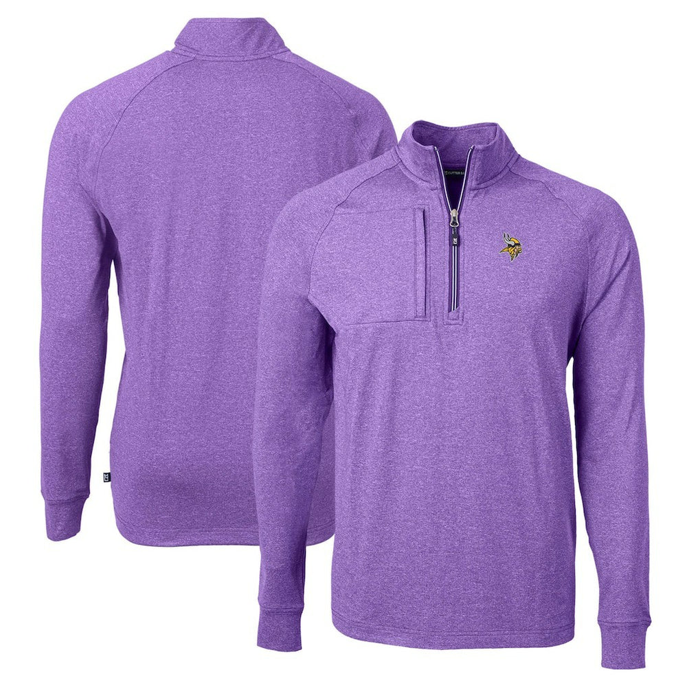 Minnesota Vikings Cutter & Buck Adapt Eco Knit Quarter-Zip Pullover Top - Heather Purple - NFL