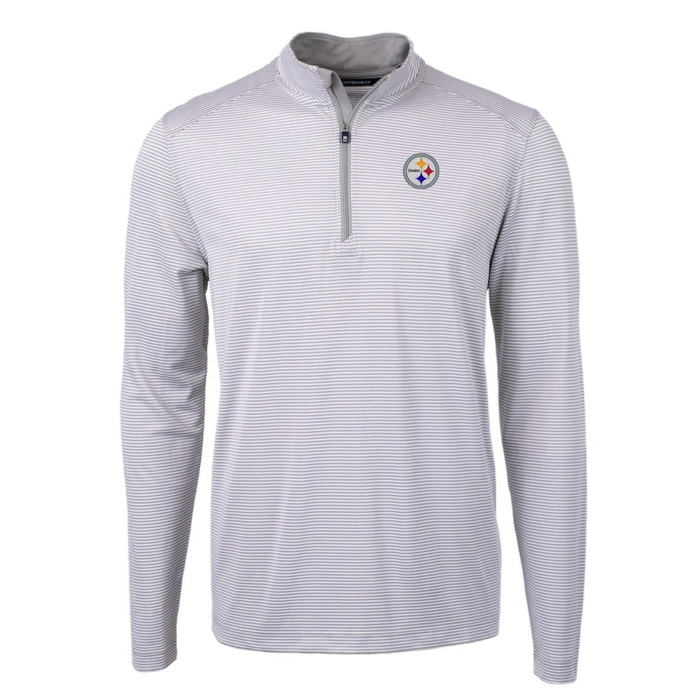 Pittsburgh Steelers Cutter & Buck Virtue Eco Pique Micro Stripe Recycled Quarter-Zip Pullover Top - Gray/White - NFL