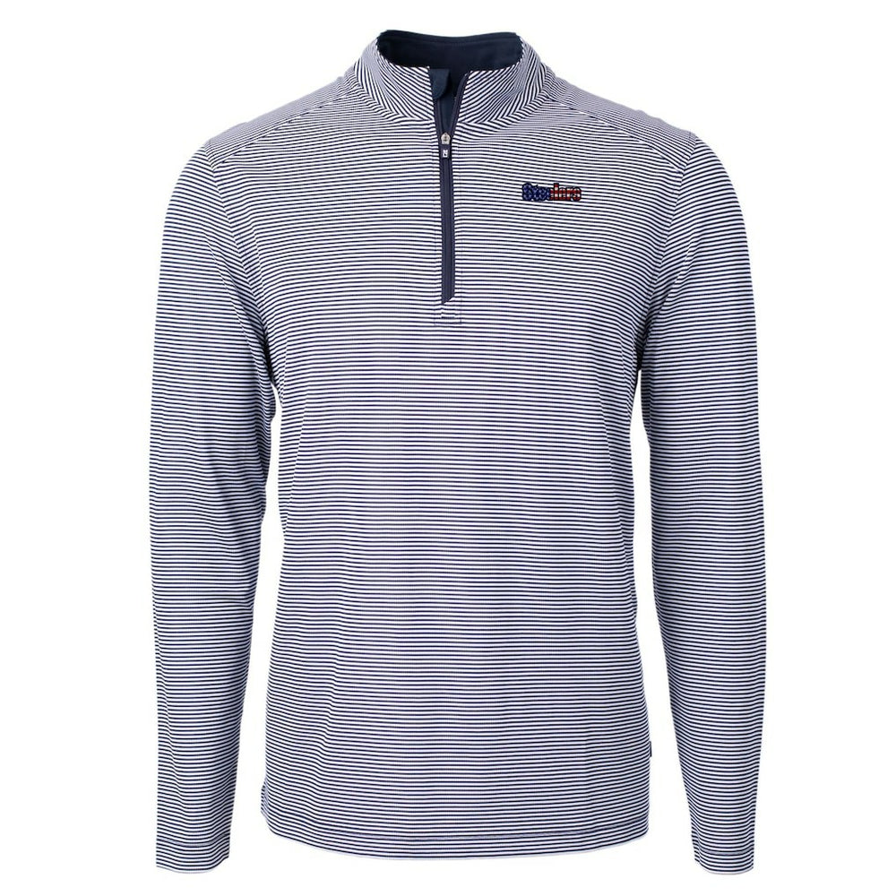 Pittsburgh Steelers Cutter & Buck Virtue Eco Pique Micro Stripe Recycled Quarter-Zip Pullover Top - Navy/White - NFL