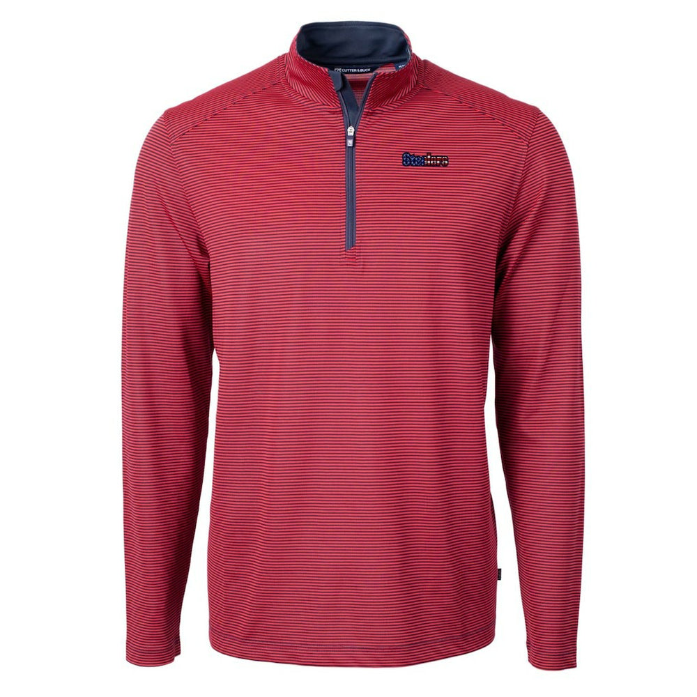 Pittsburgh Steelers Cutter & Buck Virtue Eco Pique Micro Stripe Recycled Quarter-Zip Pullover Top - Red/Navy - NFL