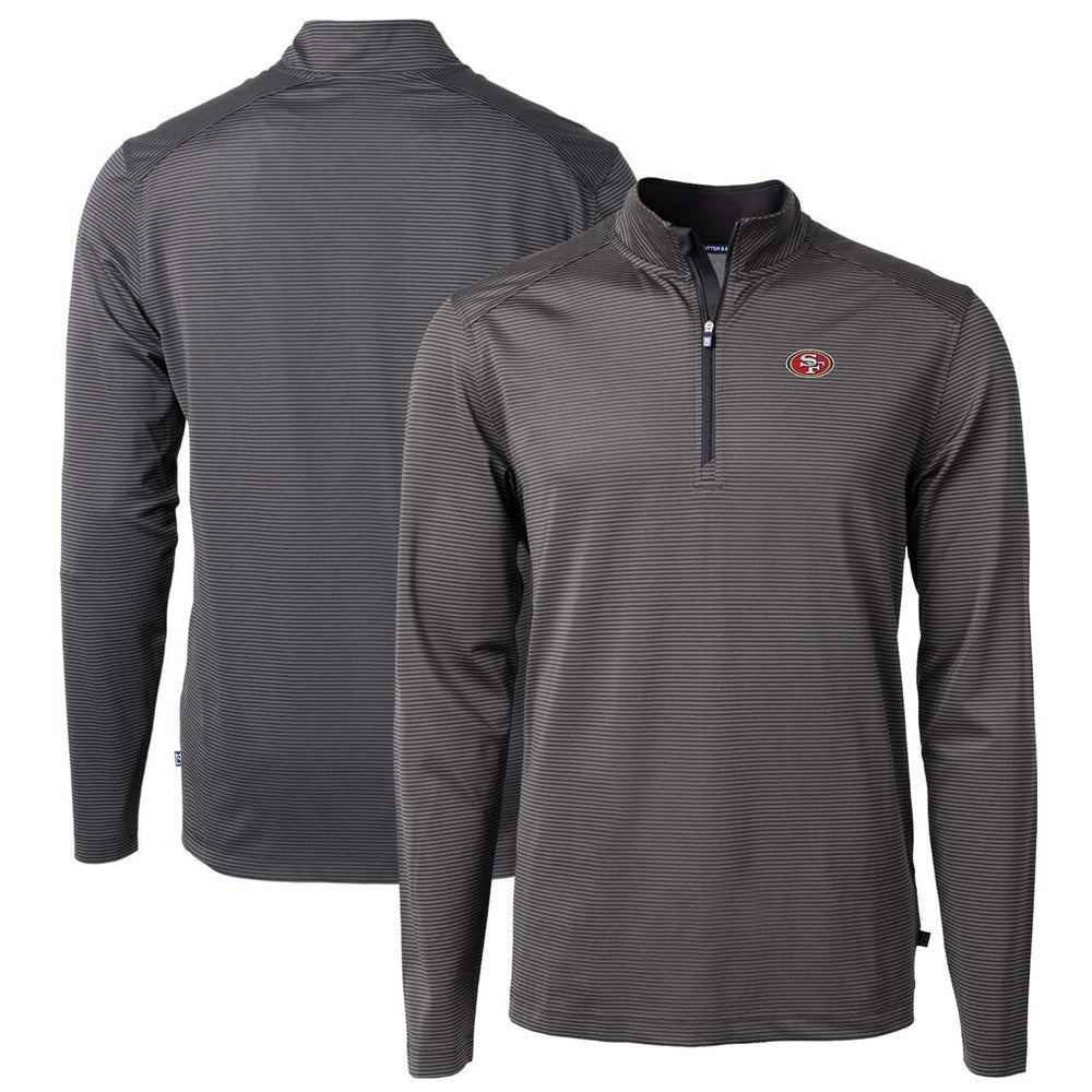 San Francisco 49ers Cutter & Buck Virtue Eco Pique Micro Stripe Recycled Quarter-Zip Pullover Top - Black/Gray - NFL
