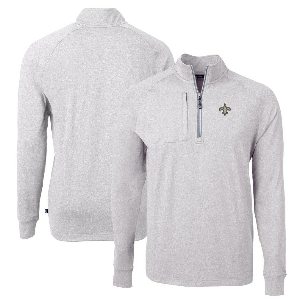 New Orleans Saints Cutter & Buck Adapt Eco Knit Quarter-Zip Pullover Top - Heather Gray - NFL