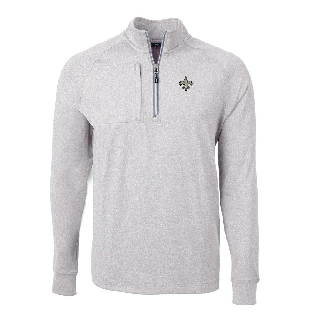 New Orleans Saints Cutter & Buck Adapt Eco Knit Quarter-Zip Pullover Top - Heather Gray - NFL