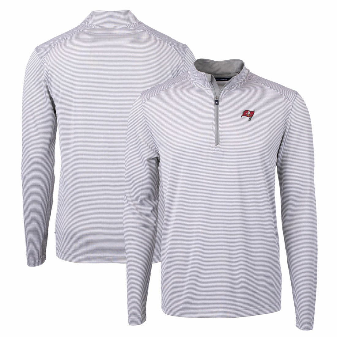 Tampa Bay Buccaneers Cutter & Buck Virtue Eco Pique Micro Stripe Recycled Quarter-Zip Pullover Top - Gray/White - NFL