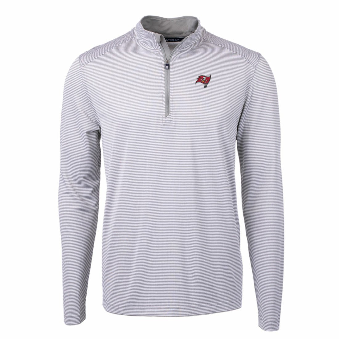 Tampa Bay Buccaneers Cutter & Buck Virtue Eco Pique Micro Stripe Recycled Quarter-Zip Pullover Top - Gray/White - NFL