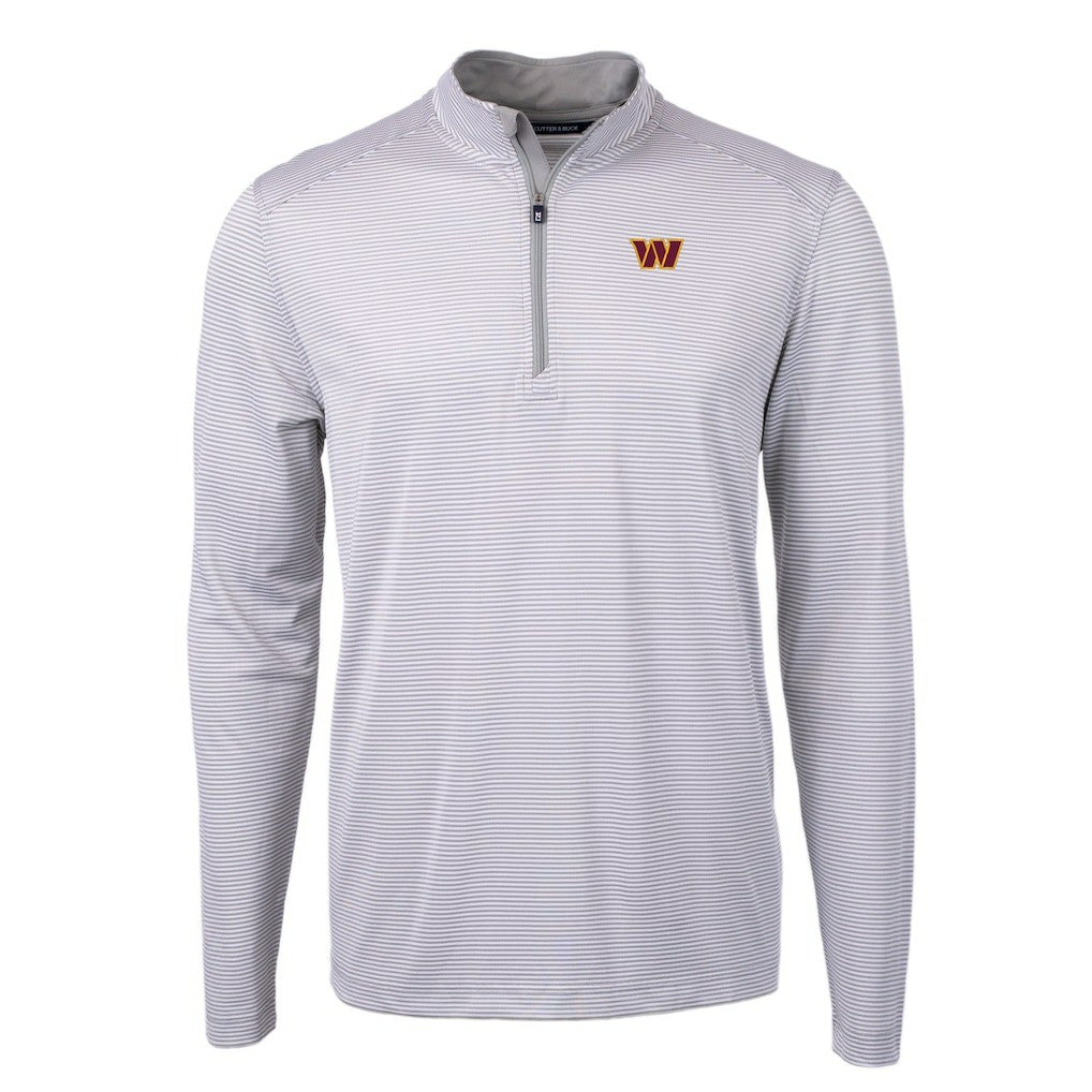 Washington Commanders Cutter & Buck Virtue Eco Pique Micro Stripe Recycled Quarter-Zip Pullover Top - Gray/White - NFL