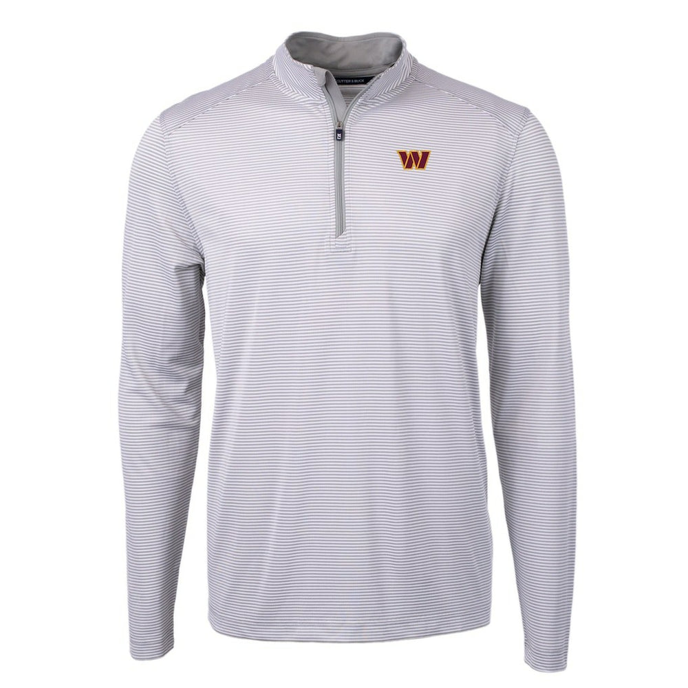 Washington Commanders Cutter & Buck Virtue Eco Pique Micro Stripe Recycled Quarter-Zip Pullover Top - Gray/White - NFL