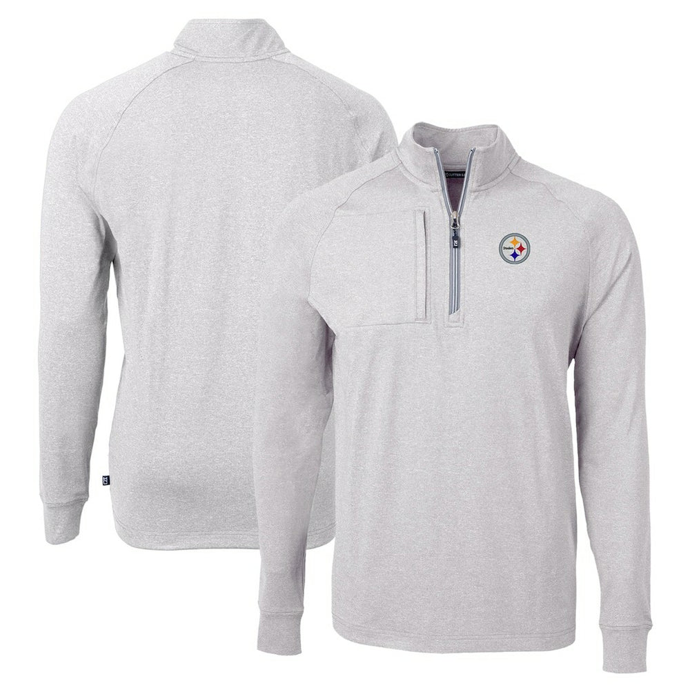 Pittsburgh Steelers Cutter & Buck Adapt Eco Knit Quarter-Zip Pullover Top - Heather Gray - NFL