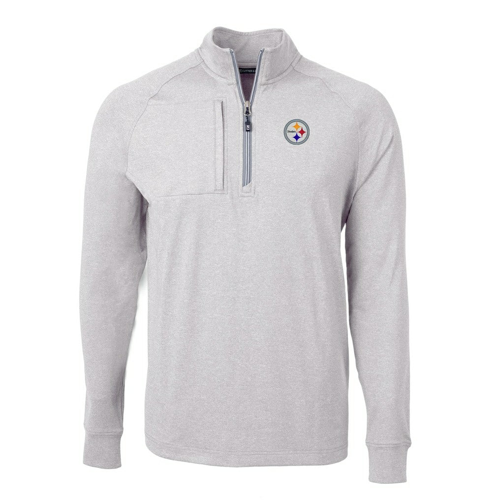 Pittsburgh Steelers Cutter & Buck Adapt Eco Knit Quarter-Zip Pullover Top - Heather Gray - NFL