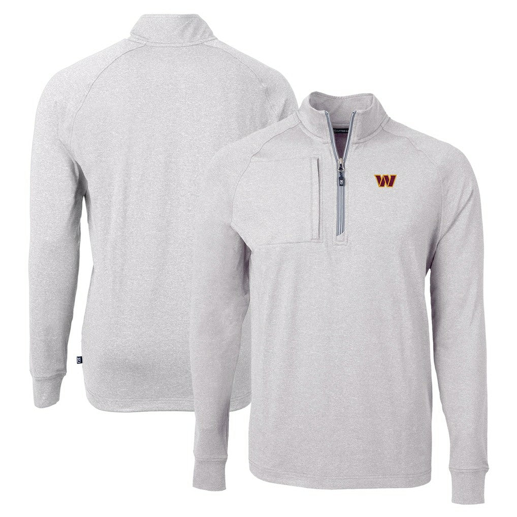 Washington Commanders Cutter & Buck Adapt Eco Knit Quarter-Zip Pullover Top - Heather Gray - NFL