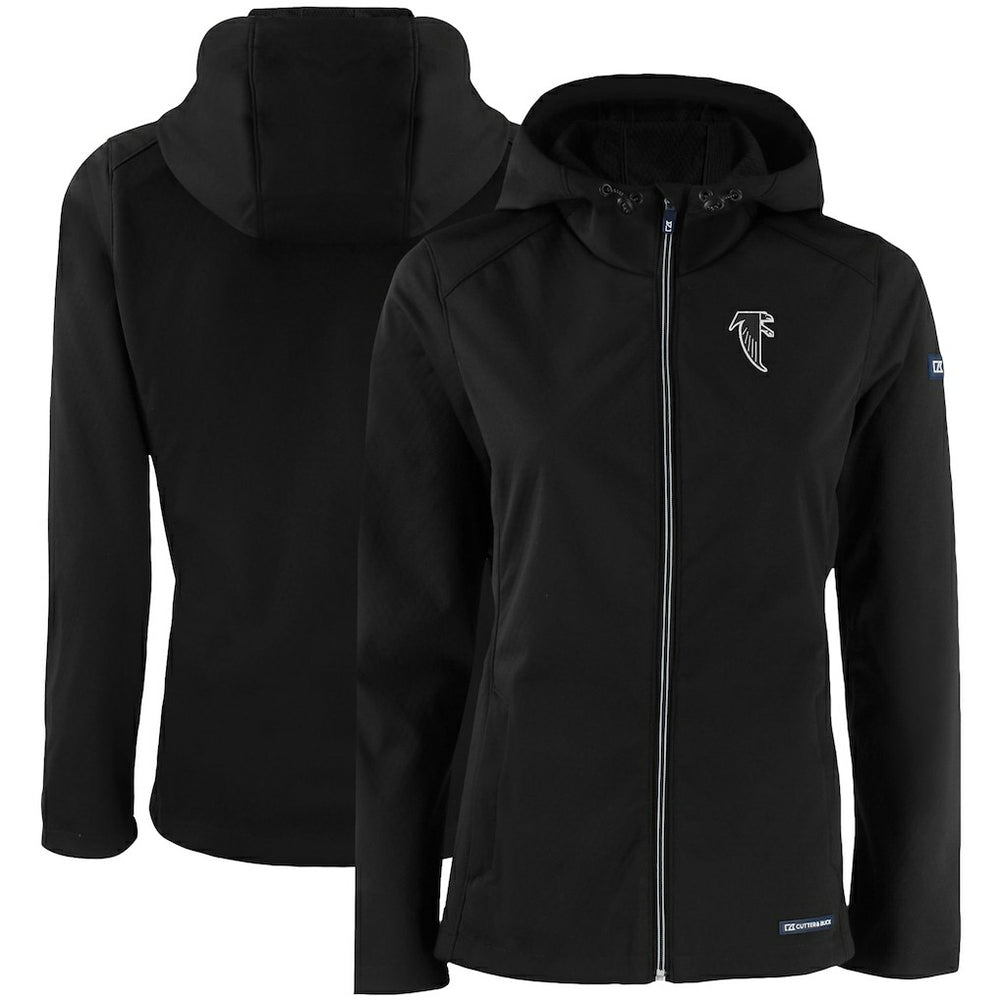 Atlanta Falcons Cutter & Buck Women's Evoke Eco Softshell Recycled Full-Zip Hooded Jacket - Black - NFL