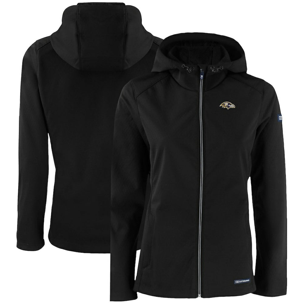 Baltimore Ravens Cutter & Buck Women's Evoke Eco Softshell Recycled Full-Zip Hooded Jacket - Black - NFL