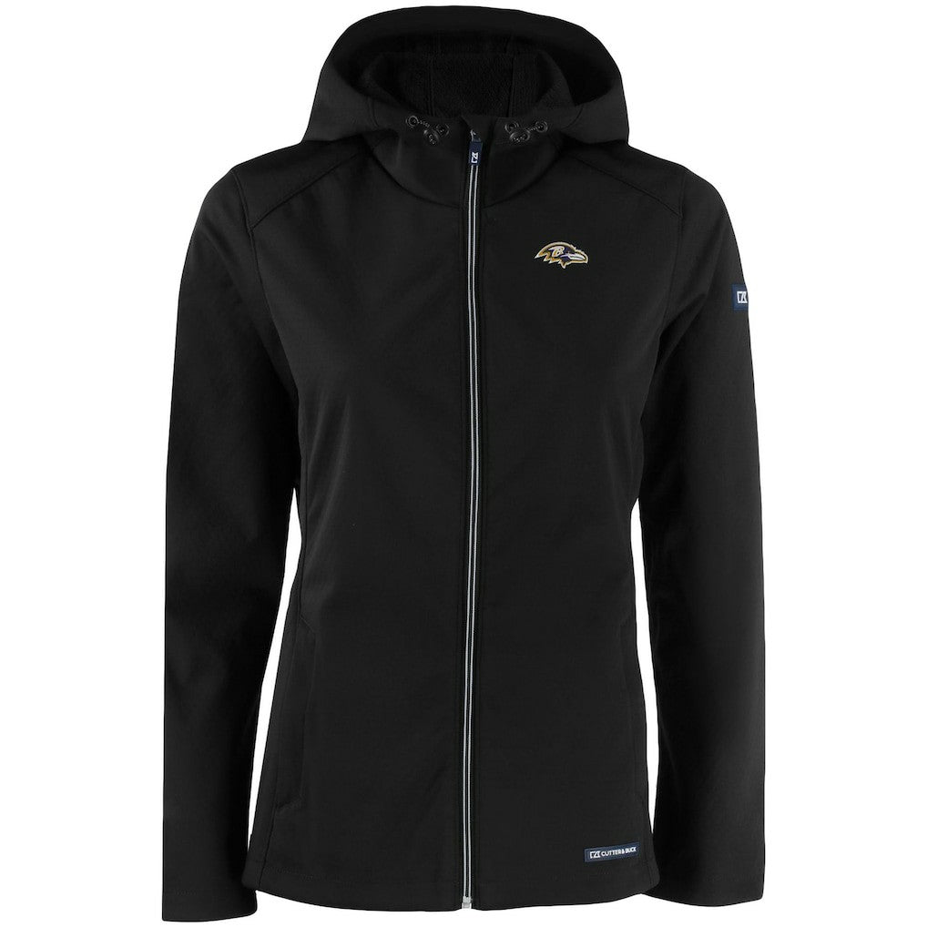 Baltimore Ravens Cutter & Buck Women's Evoke Eco Softshell Recycled Full-Zip Hooded Jacket - Black - NFL