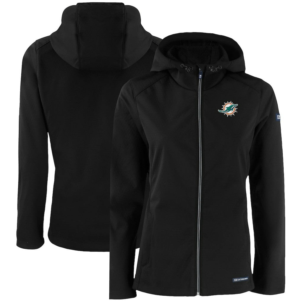 Miami Dolphins Cutter & Buck Women's Evoke Eco Softshell Recycled Full-Zip Hooded Jacket - Black - NFL