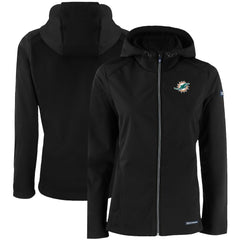 Miami Dolphins Cutter & Buck Women's Evoke Eco Softshell Recycled Full-Zip Hooded Jacket - Black - NFL