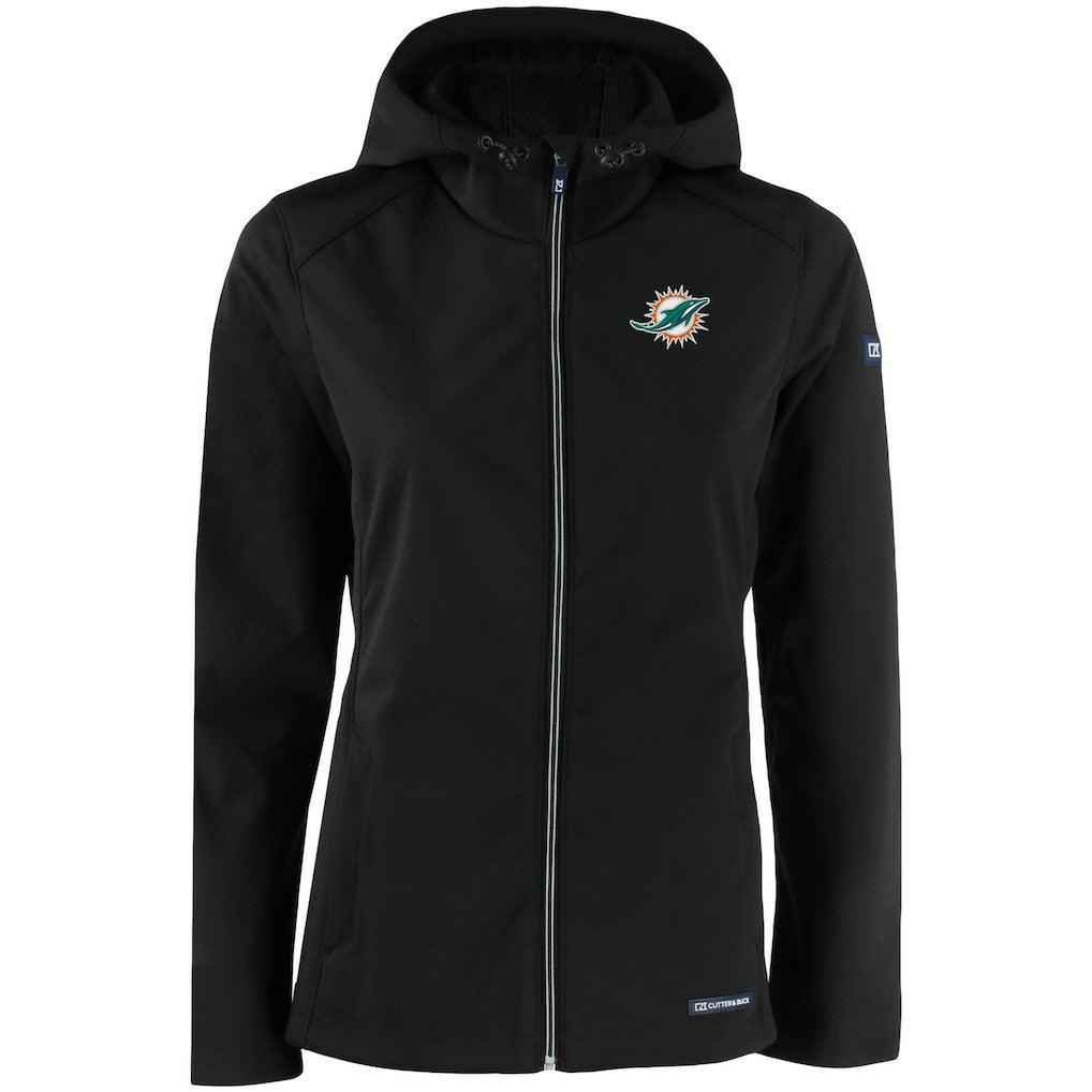 Miami Dolphins Cutter & Buck Women's Evoke Eco Softshell Recycled Full-Zip Hooded Jacket - Black - NFL