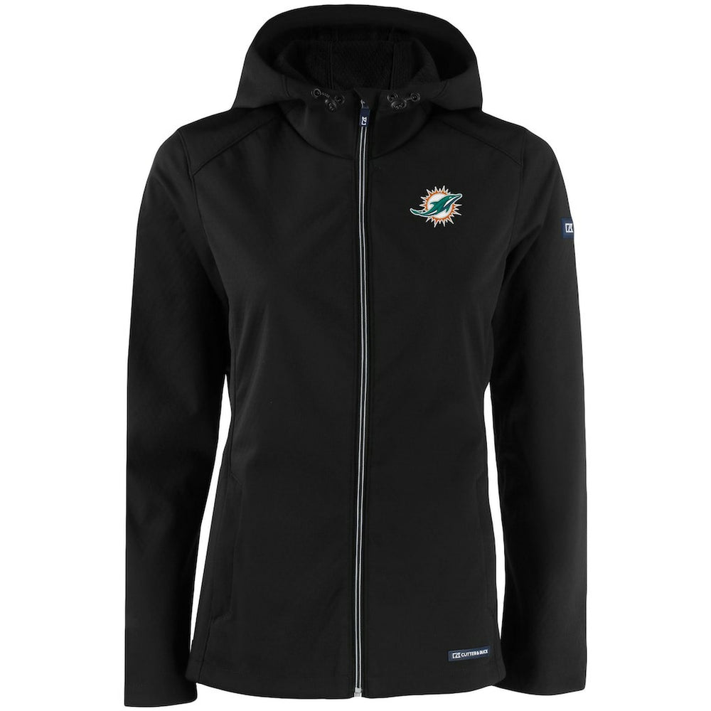 Miami Dolphins Cutter & Buck Women's Evoke Eco Softshell Recycled Full-Zip Hooded Jacket - Black - NFL