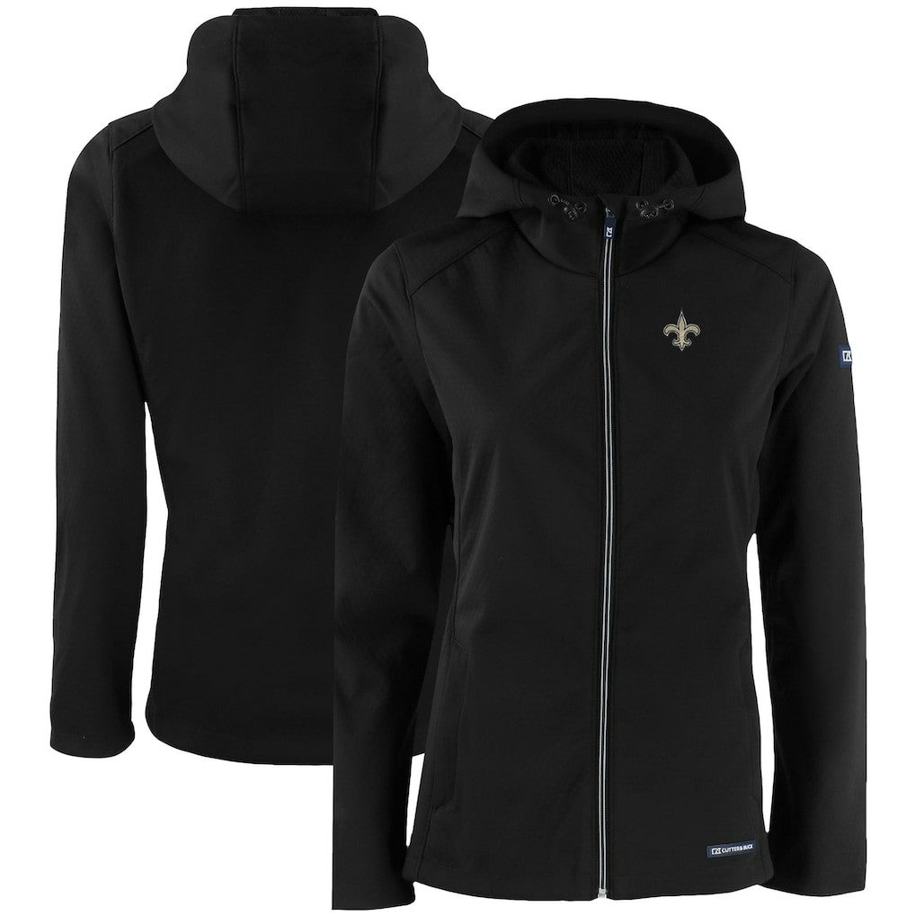 New Orleans Saints Cutter & Buck Women's Evoke Eco Softshell Recycled Full-Zip Hooded Jacket - Black - NFL