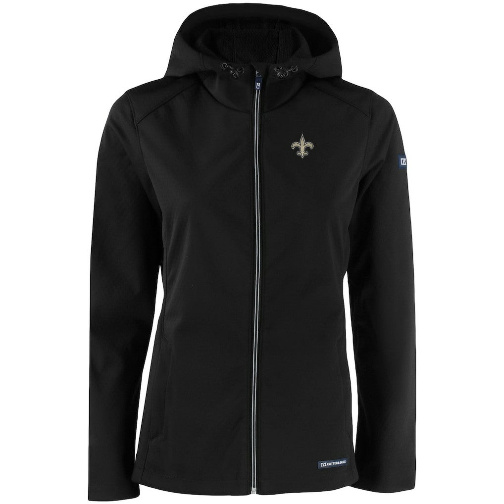 New Orleans Saints Cutter & Buck Women's Evoke Eco Softshell Recycled Full-Zip Hooded Jacket - Black - NFL
