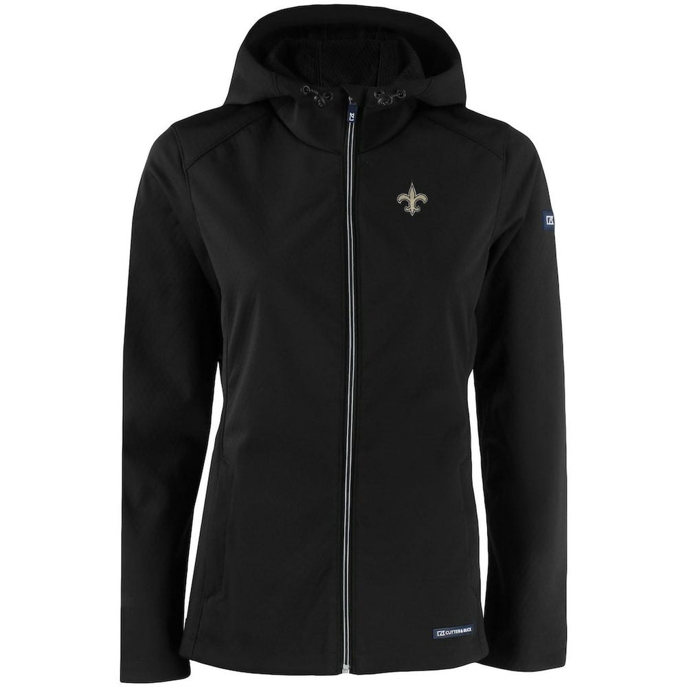 New Orleans Saints Cutter & Buck Women's Evoke Eco Softshell Recycled Full-Zip Hooded Jacket - Black - NFL