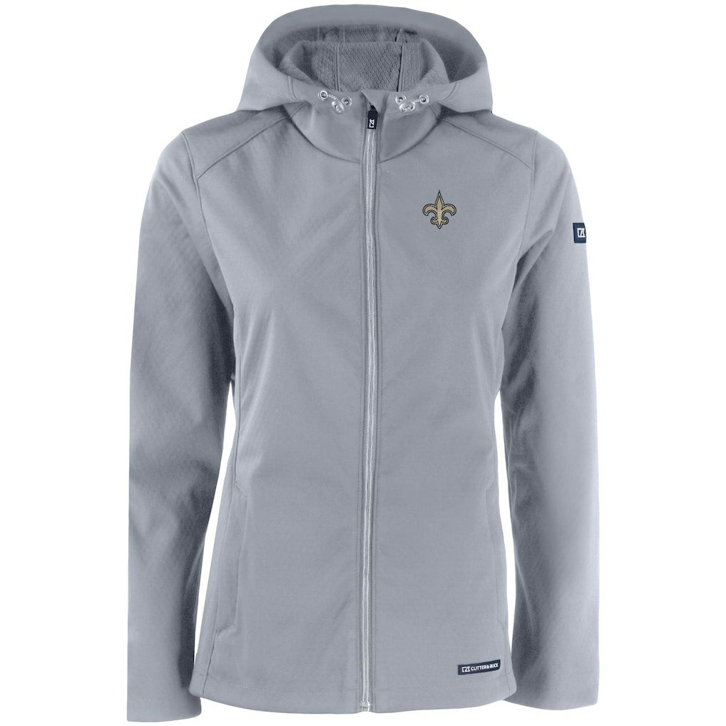 New Orleans Saints Cutter & Buck Women's Evoke Eco Softshell Recycled Full-Zip Hooded Jacket - Gray - NFL