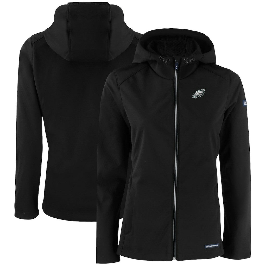 Philadelphia Eagles Cutter & Buck Women's Evoke Eco Softshell Recycled Full-Zip Hooded Jacket - Black - NFL