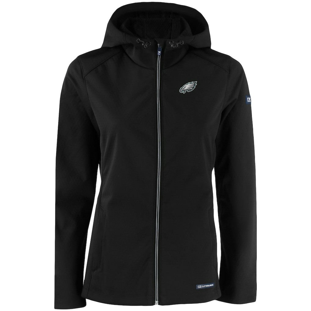 Philadelphia Eagles Cutter & Buck Women's Evoke Eco Softshell Recycled Full-Zip Hooded Jacket - Black - NFL