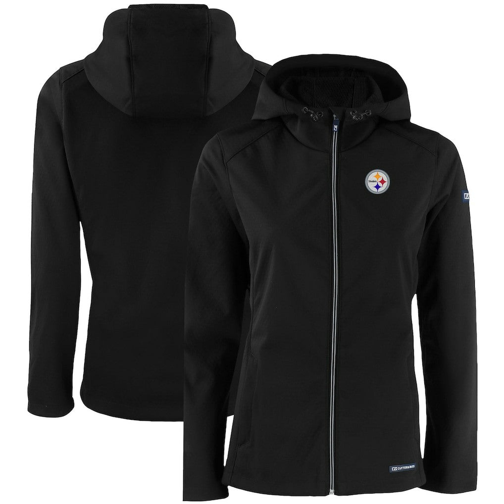 Pittsburgh Steelers Cutter & Buck Women's Evoke Eco Softshell Recycled Full-Zip Hooded Jacket - Black - NFL