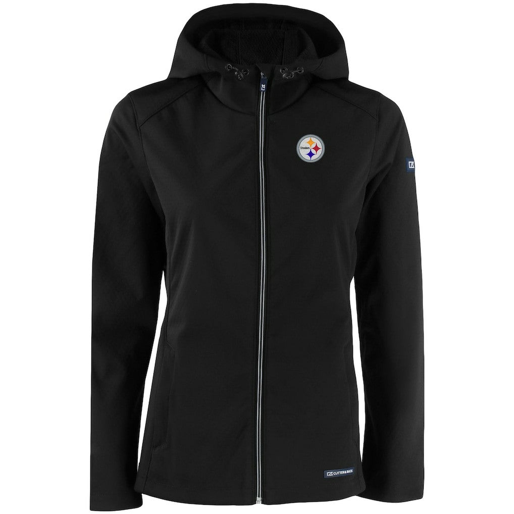 Pittsburgh Steelers Cutter & Buck Women's Evoke Eco Softshell Recycled Full-Zip Hooded Jacket - Black - NFL