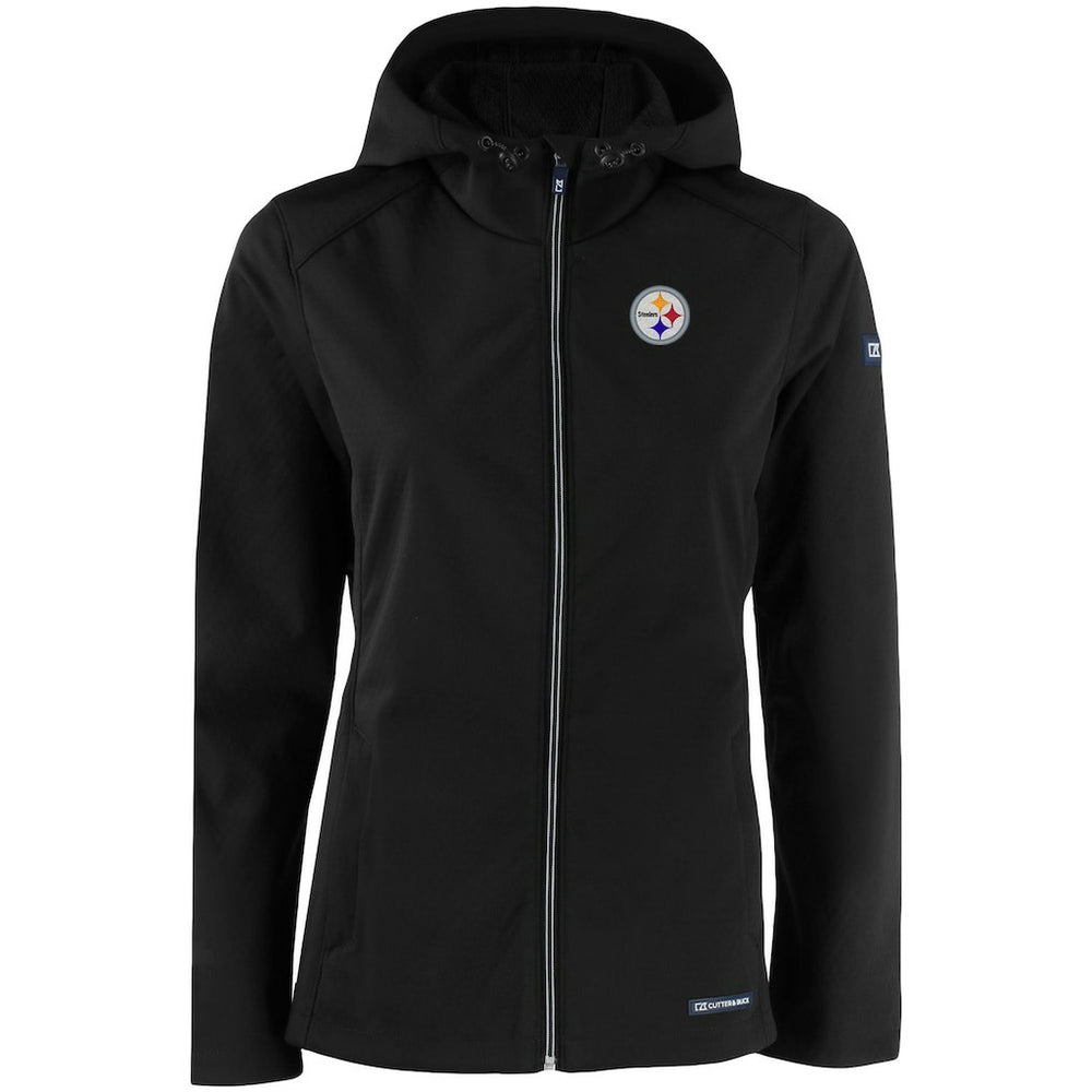 Pittsburgh Steelers Cutter & Buck Women's Evoke Eco Softshell Recycled Full-Zip Hooded Jacket - Black - NFL